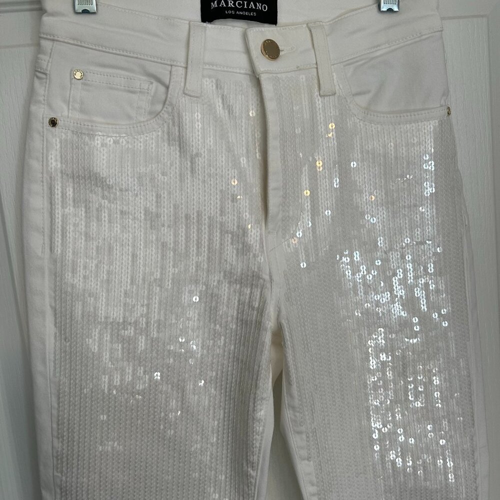 Marciano White Sequin Straight Jeans – Size 26